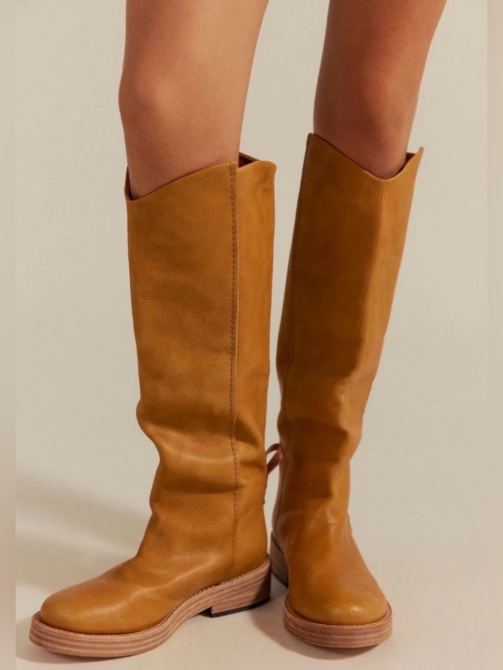Free People Bryce Equestrian Tall Boot Leather Cream Tan